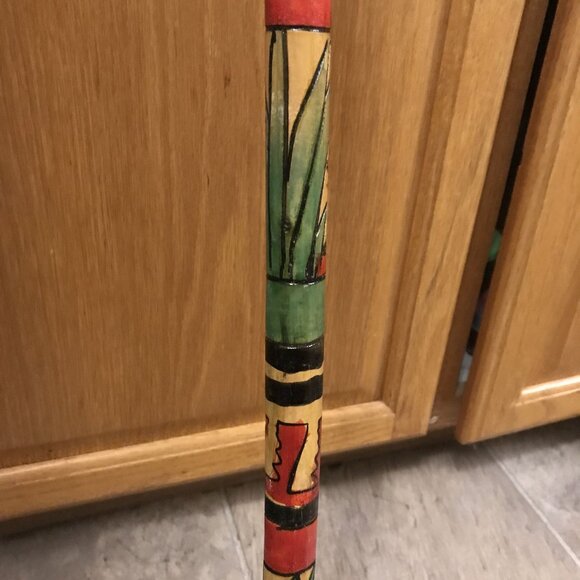Handcrafted Wooden Walking Stick With Colorful Aztec Designs Cozumel Mexico 39" - Picture 9 of 11